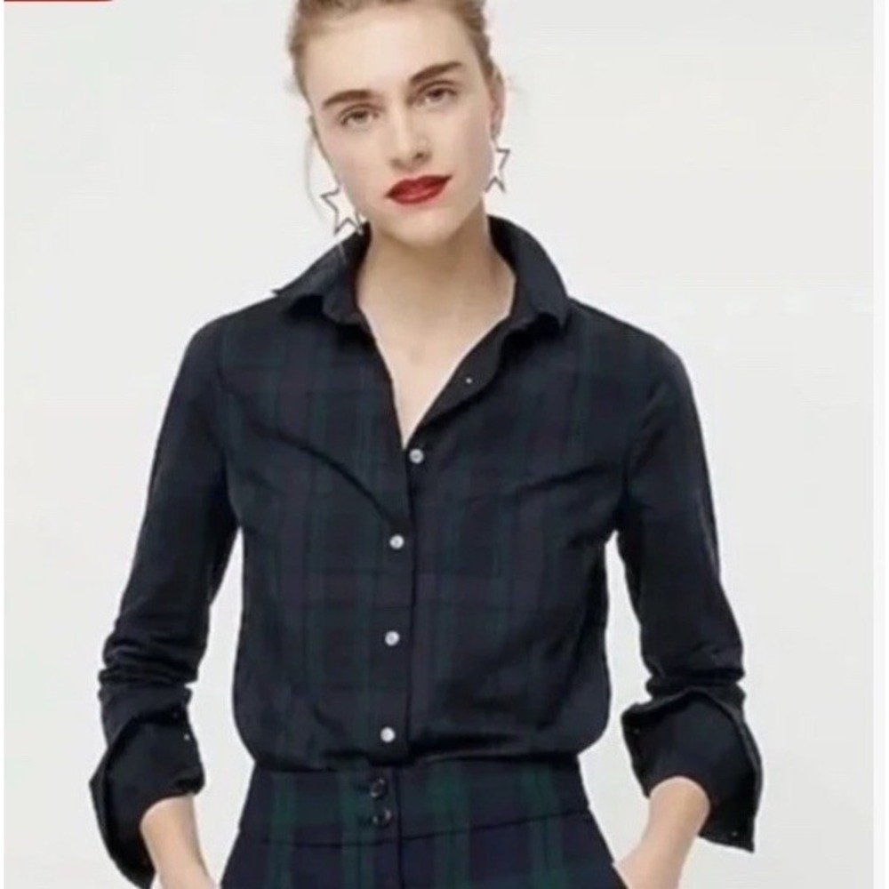 J Crew Women's Slim Fit Blackwatch Tartan Plaid Stretch Button Down‎ Size 6